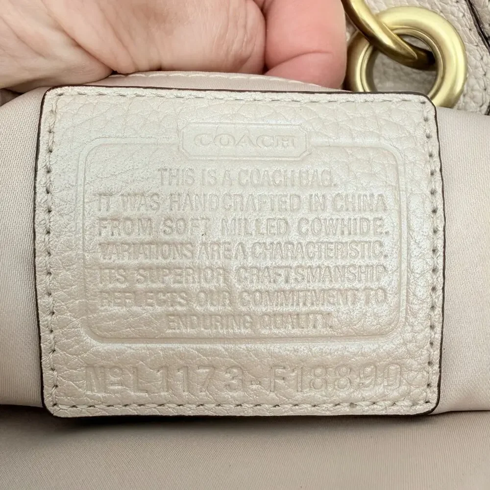 COACH PENELOPE Champagne Pebbled Leather Buckle Tote Shoulder Handbag F-18890